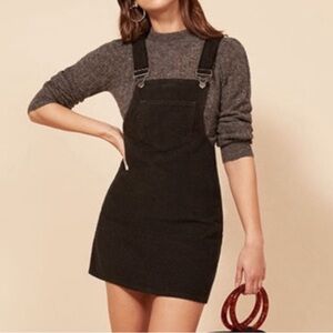 Reformation Black Corduroy Overall Dress Lane Jumper
